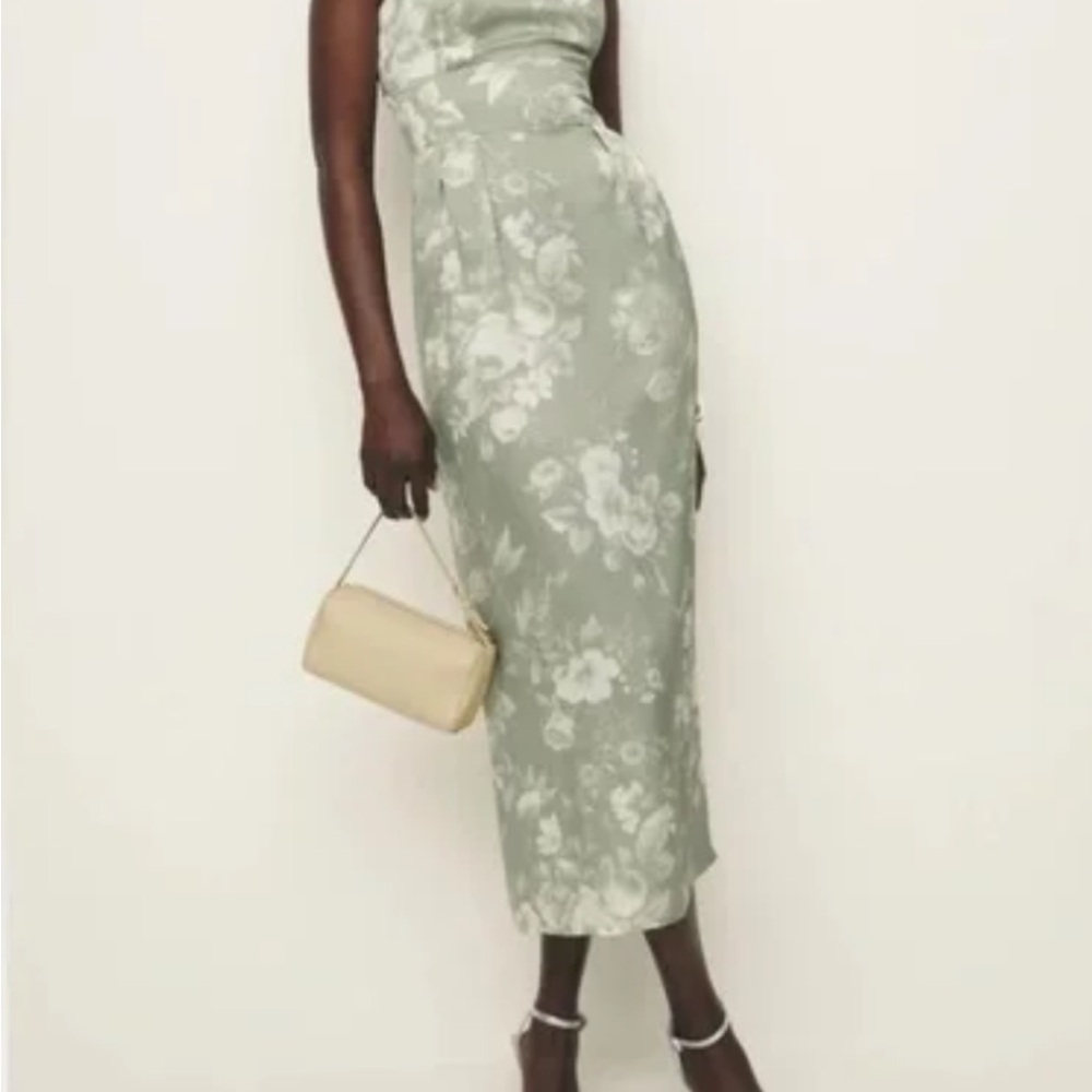 Reformation Sage and Cream Floral Dress